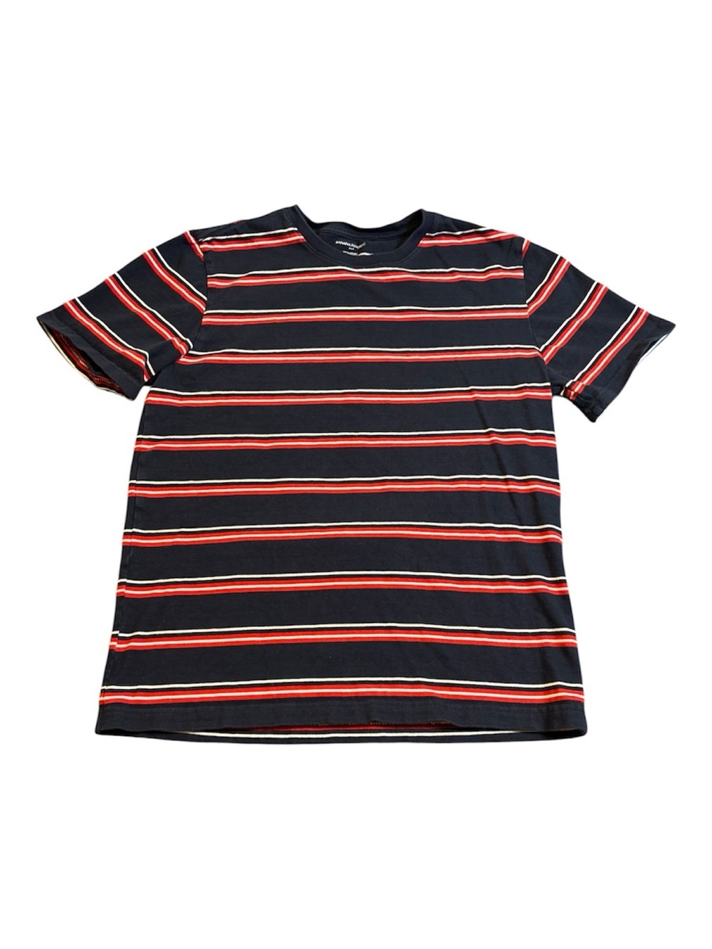 Banana Republic Factory Men’s Small Striped Tee Navy Red Organic Cotton GUC
